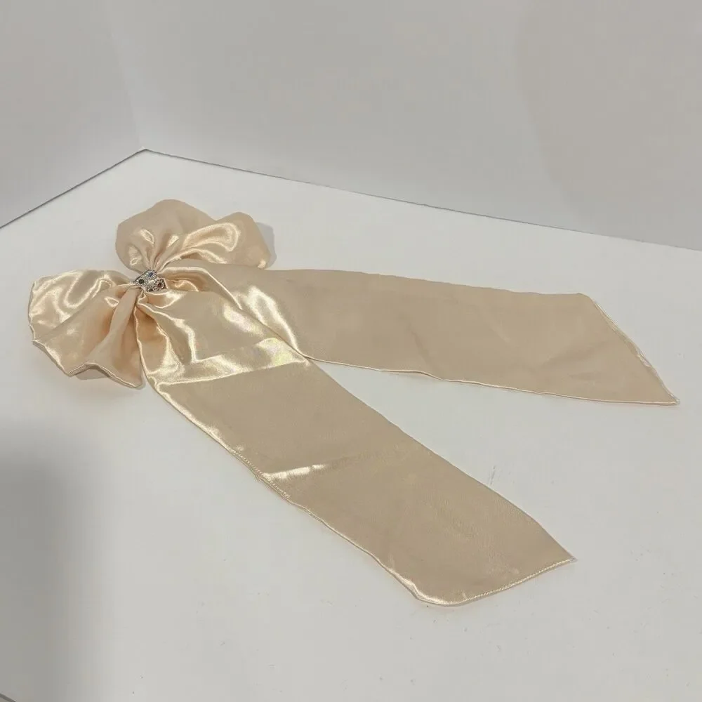 Oversized Satin Bow Bridal Bow Embellished Hair Bow Long Tail Women’s Hair Bow - Picture 3 of 15